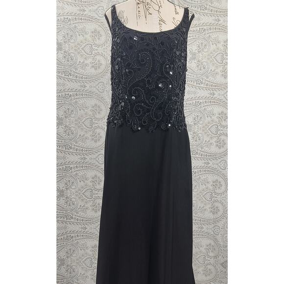 Carmen Marc valvo black beaded sequin silk trumpet gown black Sz 14 wedding - Picture 3 of 13